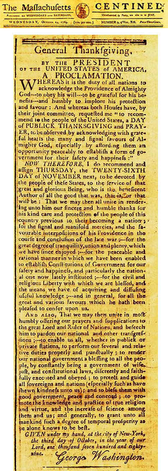 Thanksgiving proclamation by George Washington